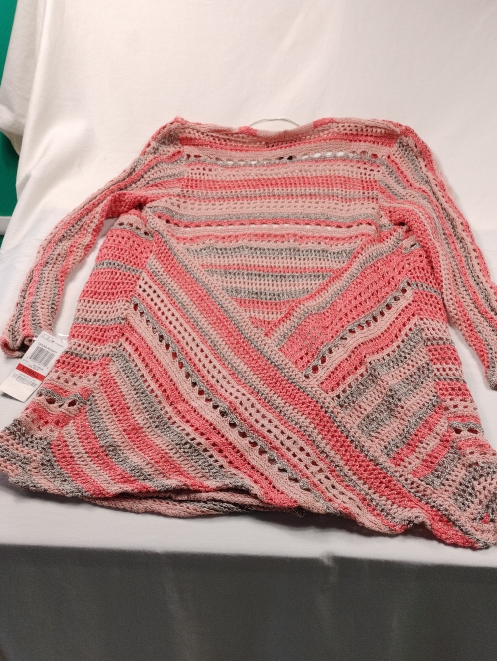 Style & Co. Open Front Crochet Cardigan Sweater - Orange and Gray Size XS - Picture 7 of 10
